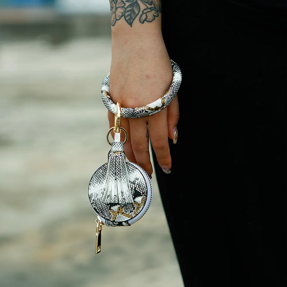 Bluetooth Headset Anti-lost Wrist Key Ring PU leather Mirror bracelet