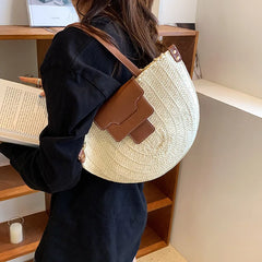 Bohemia Semi-circular Bag Large Rattan Shoulder Beach Crossbody Handbag