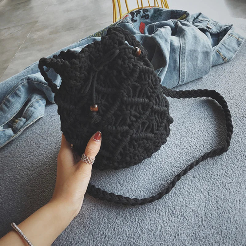 Bohemian Cotton Rope Woven Women's Straw Bag Crossbody Bags Knitted