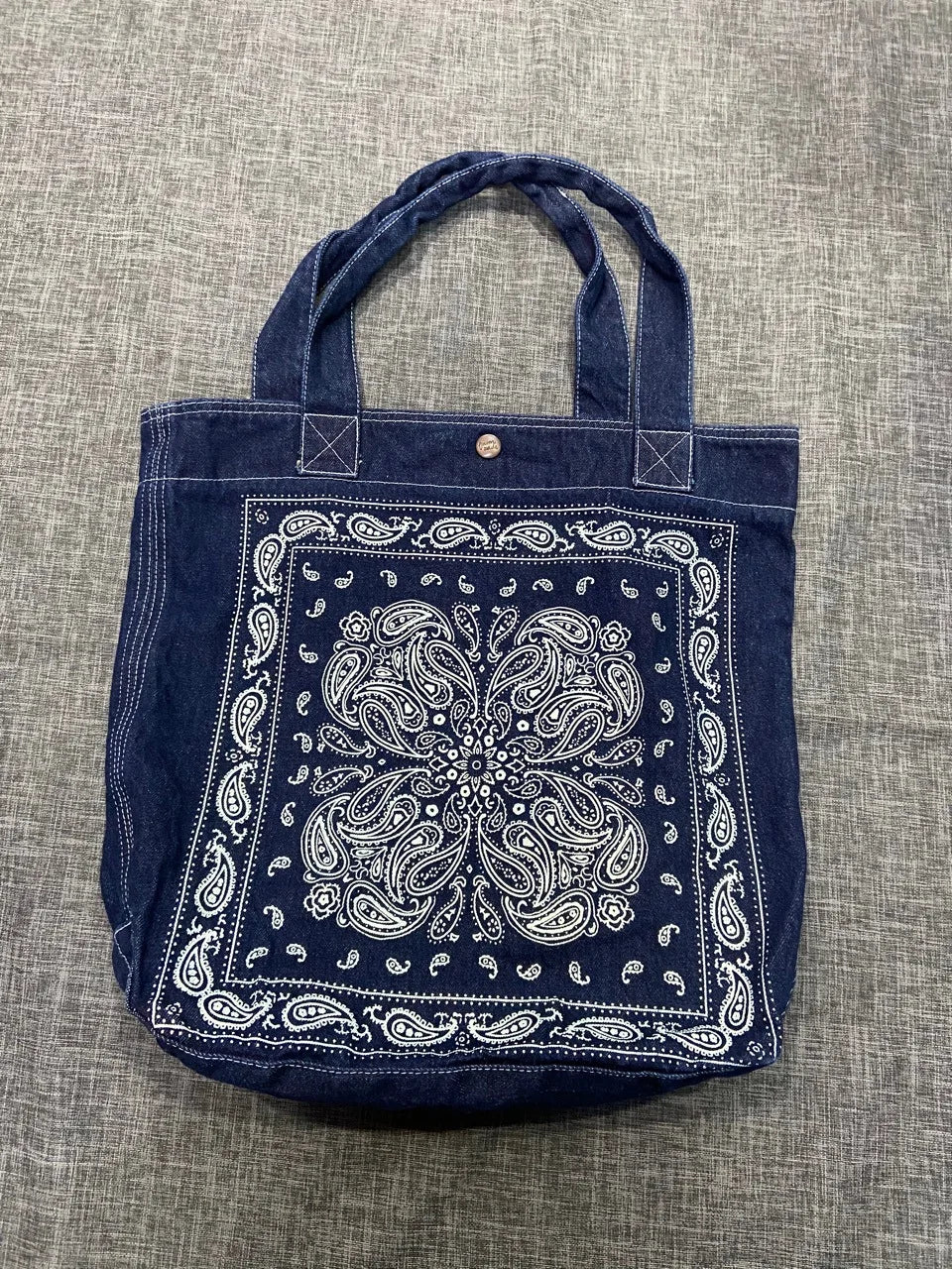 Boho Denim Shoulder Bag Cashew Flower Print Casual Handbag Women Large