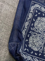 Boho Denim Shoulder Bag Cashew Flower Print Casual Handbag Women Large