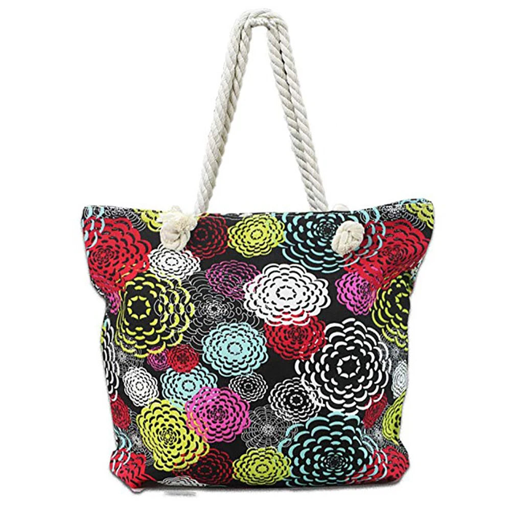 Bohemian Flower Print Tote Bag Nylon Top-Handle Casual Shoulder Messenger Bag