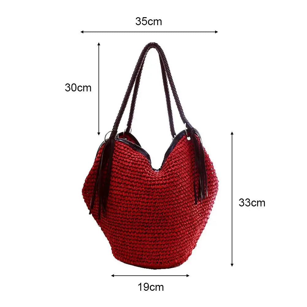 Bohemian Straw Shoulder Bag Casual Tote Large Capacity Beach Vacation Handbag