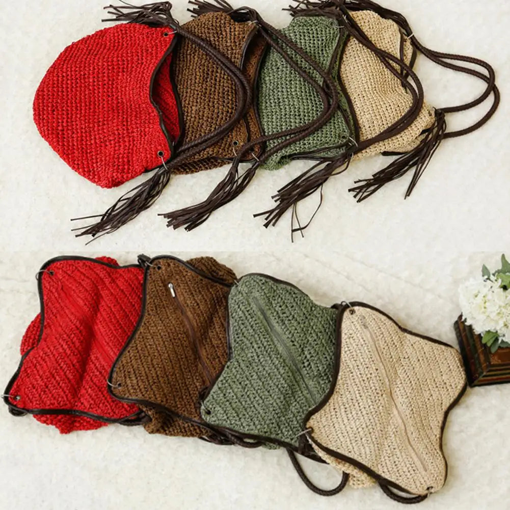 Bohemian Straw Shoulder Bag Casual Tote Large Capacity Beach Vacation Handbag