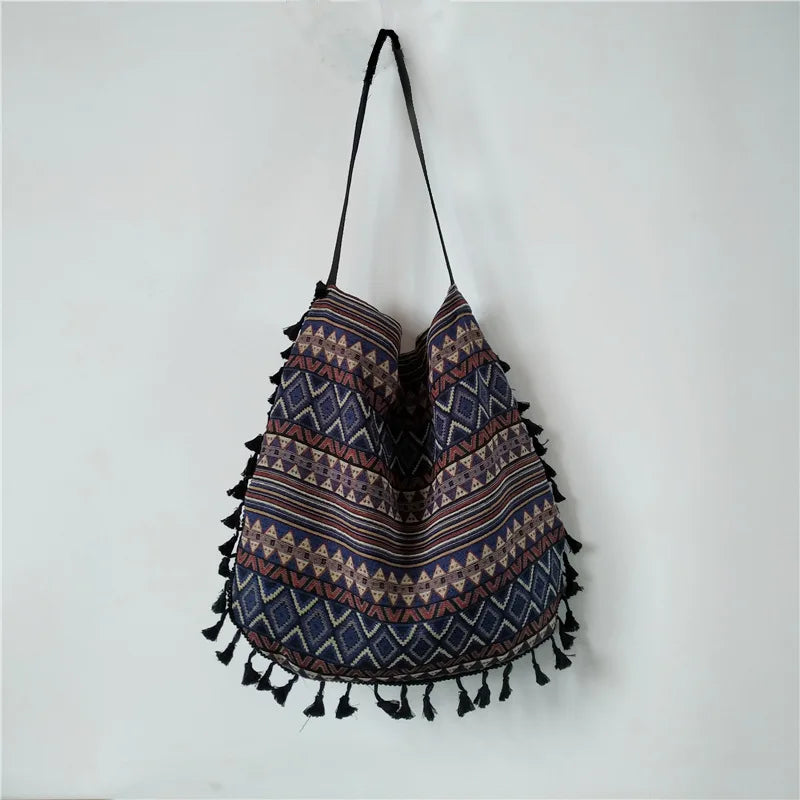 Boho Vintage Messenger Bag Ethnic Style Tassel Shoulder Handbag