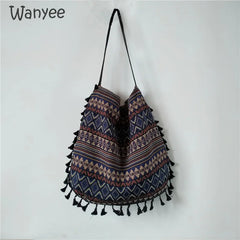 Boho Vintage Messenger Bag Ethnic Style Tassel Shoulder Handbag