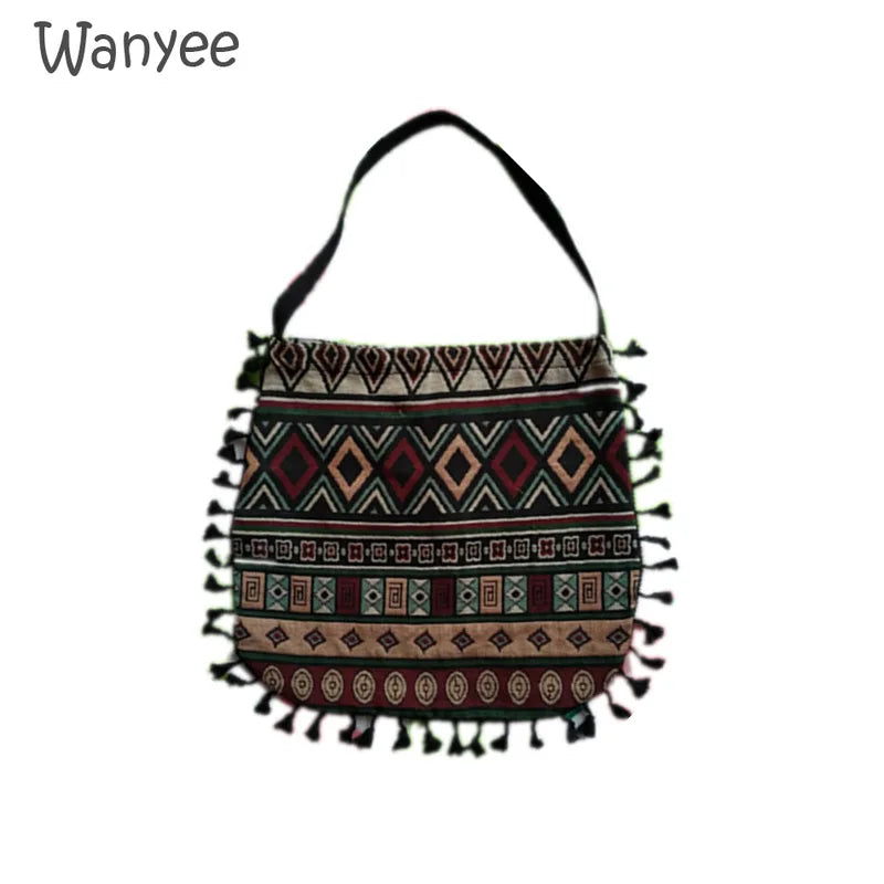 Boho Vintage Messenger Bag Ethnic Style Tassel Shoulder Handbag