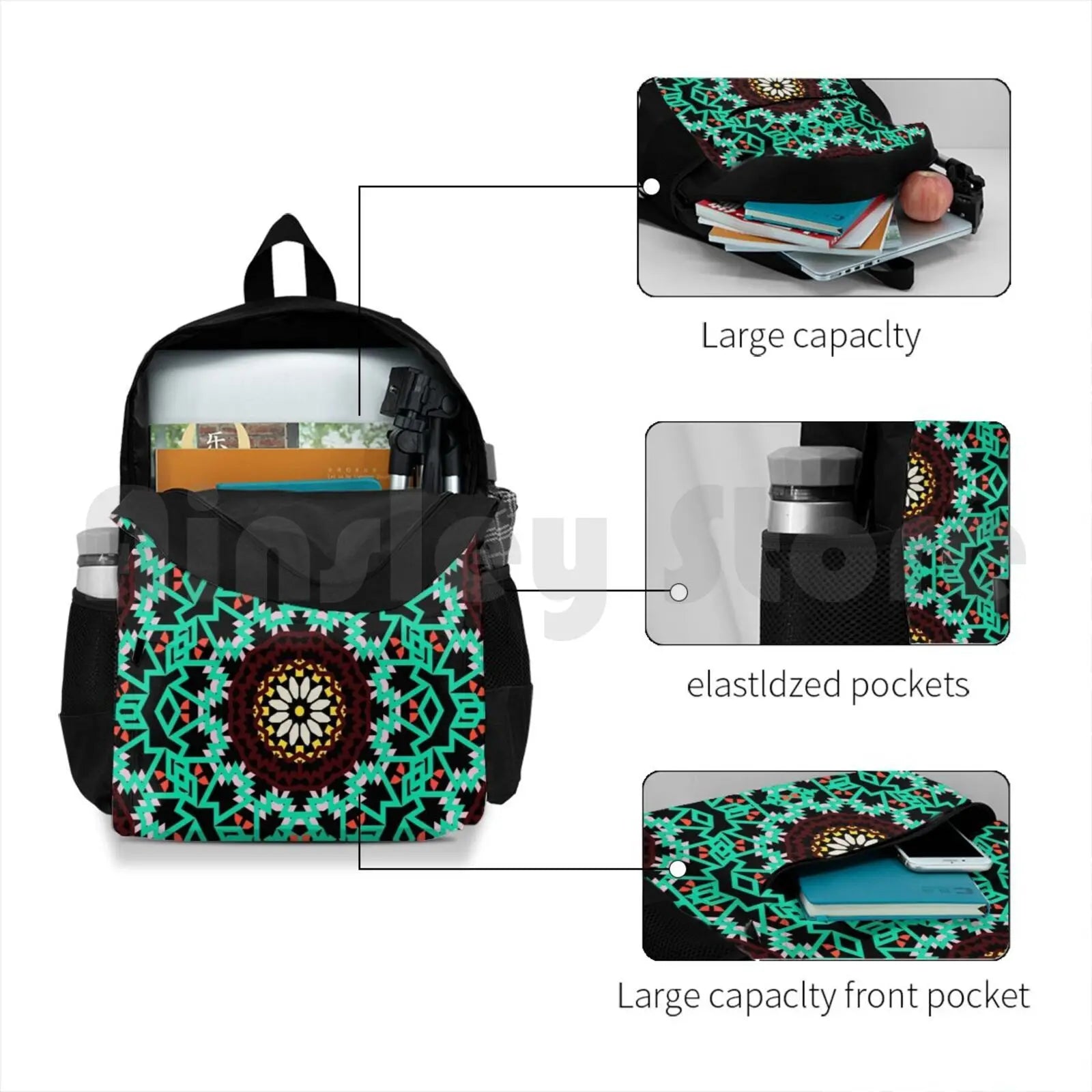 Boho Flower Pattern Outdoor Hiking Backpack