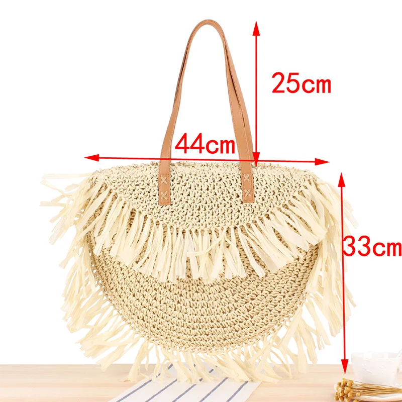 Boho Tassel Straw Bag Rattan Shoulder Large Beach Handbag