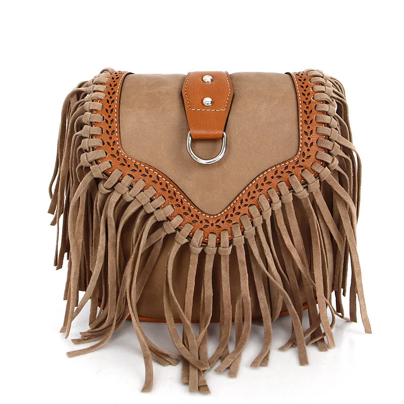 Bohemian Tassel Satchel Women's Shoulder Bag Frosted Bag