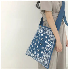 Boho Wide Strap Slouch Bag Women Bohemian Style Printing Messenger Big Handbag
