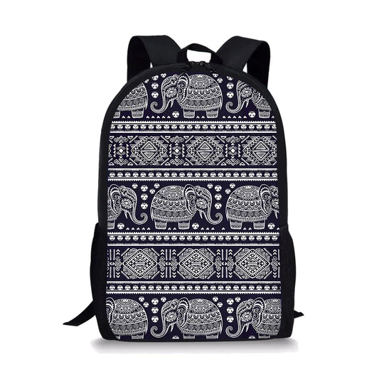 Boho Elephant Print Girls School Bags Retro All-match Backpack