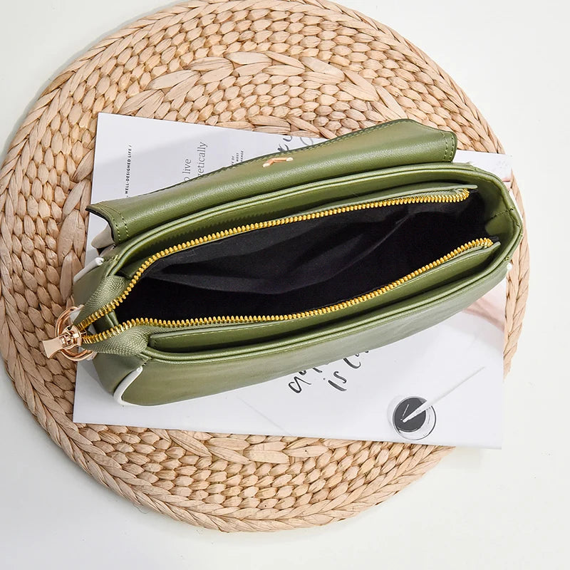 PU Flap Shoulder Bag Contrast Crossbody Messenger Bag