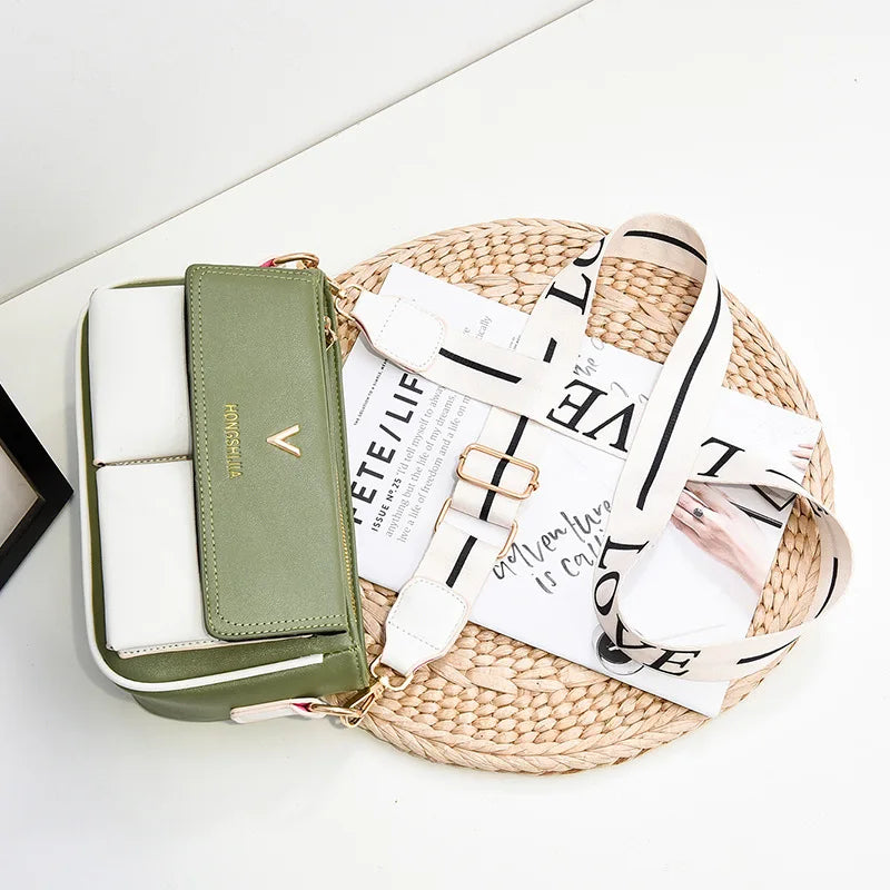 PU Flap Shoulder Bag Contrast Crossbody Messenger Bag