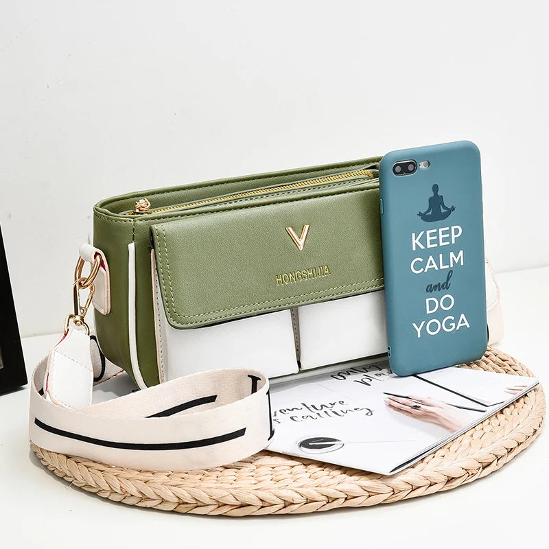 PU Flap Shoulder Bag Contrast Crossbody Messenger Bag