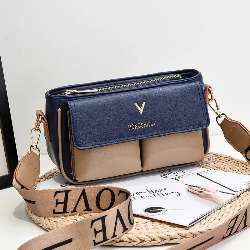 PU Flap Shoulder Bag Contrast Crossbody Messenger Bag