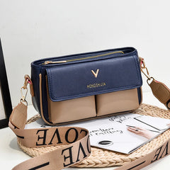 PU Flap Shoulder Bag Contrast Crossbody Messenger Bag