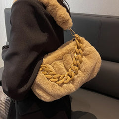 Plush Bags Women's Retro Chain One Shoulder Crossbody Bag