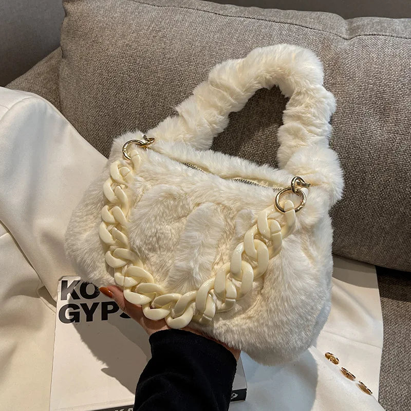 Plush Bags Women's Retro Chain One Shoulder Crossbody Bag