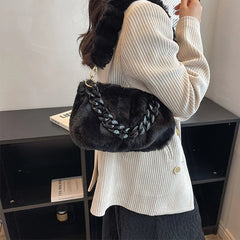 Plush Bags Women's Retro Chain One Shoulder Crossbody Bag