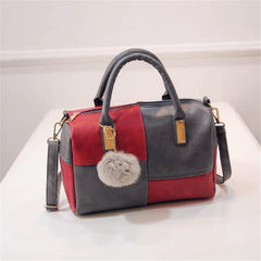 Boston Patchwork PU Leather Women Bag Shoulder Handbag