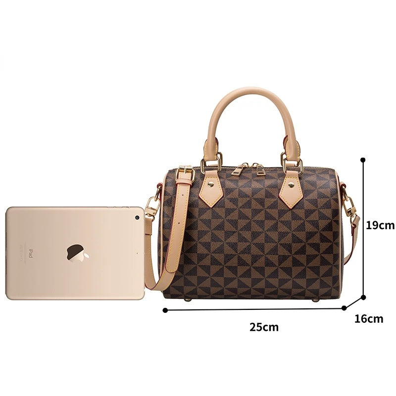 Boston Plaid Crossbody Shopper - Vintage Pu Leather Ladies Handbags