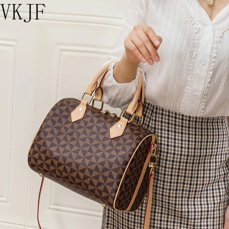 Boston Plaid Crossbody Shopper - Vintage Pu Leather Ladies Handbags