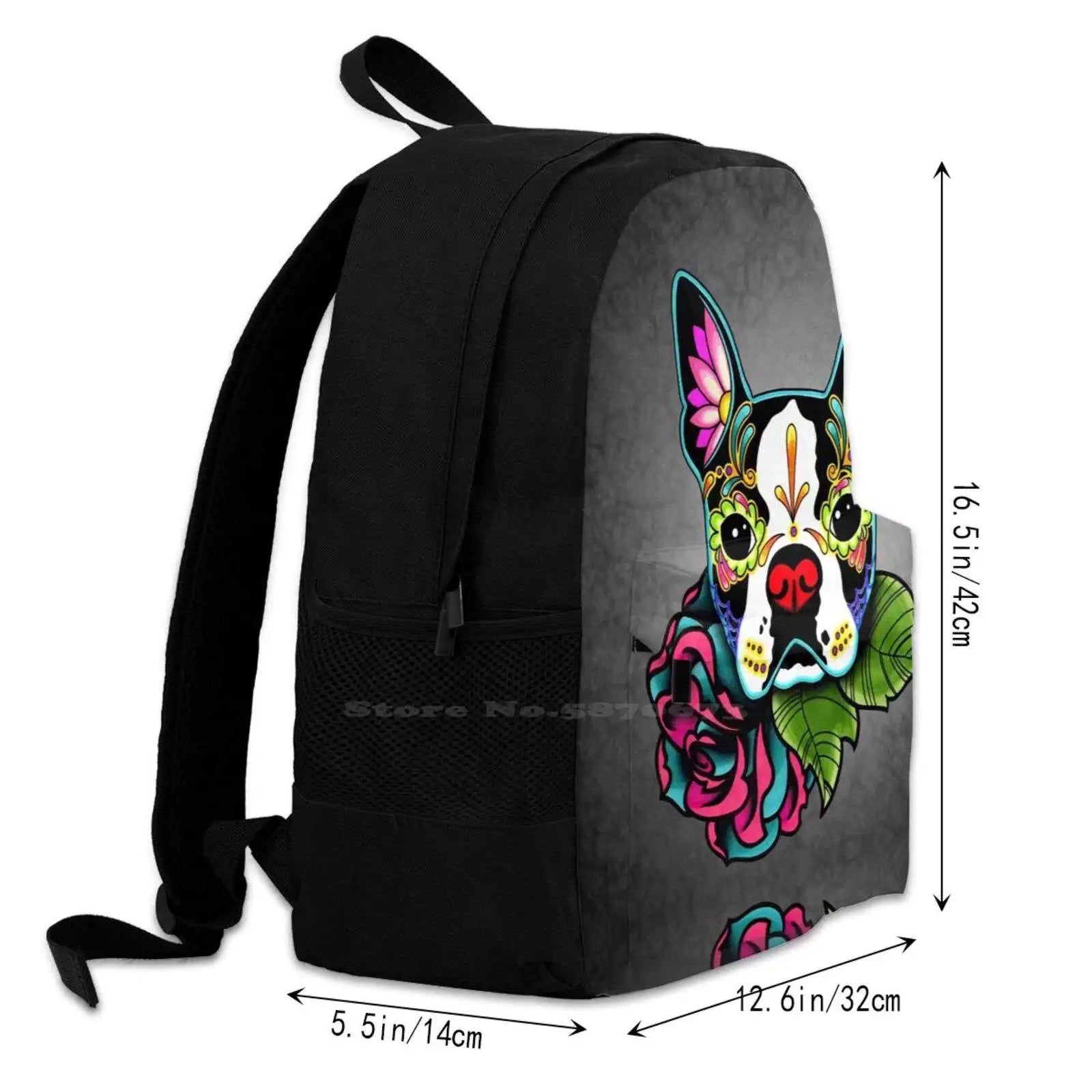 Boston Terrier In - Of The Dead Sugar Skull Dog Backpacks