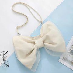 Bow Bag Women Sweet Solid Zipper Shoulder Handbag Purse Small Fresh