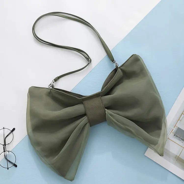 Bow Bag Women Sweet Solid Zipper Shoulder Handbag Purse Small Fresh