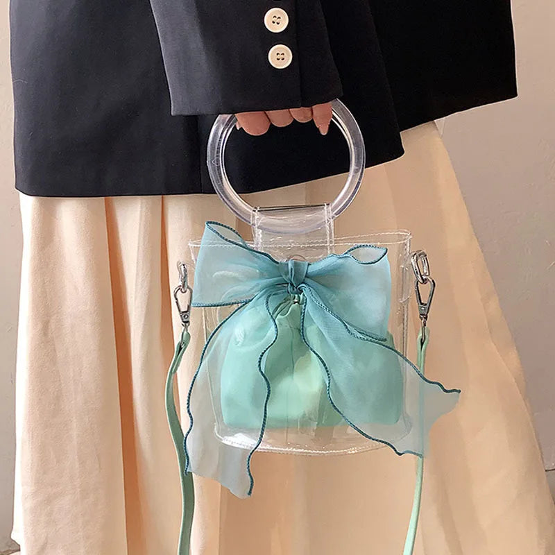 Bow Tie Round Handle Totes Mini Clear PVC Crossbody Bag for Women