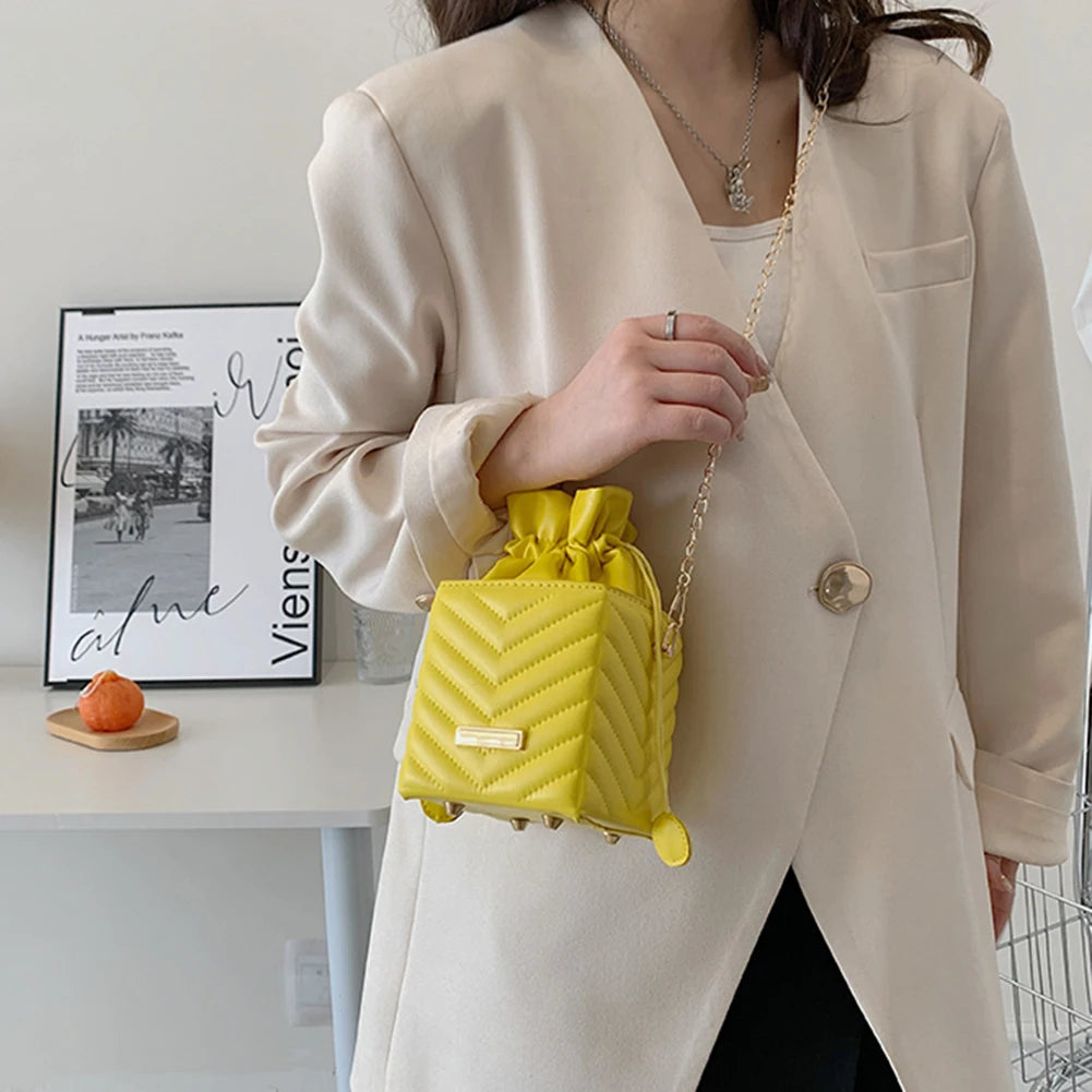 PU Leather Crossbody Bag Drawstring Shoulder Handbag for Women 2020