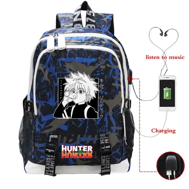 Hunter X Hunter Anime Backpack USB Charging School Bag