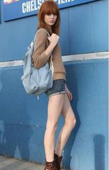 Vintage Washed Denim Jean School Bag Travel Backpack