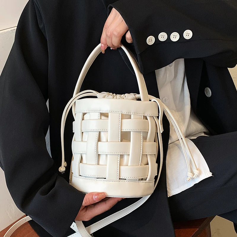 Braided Tote Bucket Bag Small Shoulder Messenger Bag