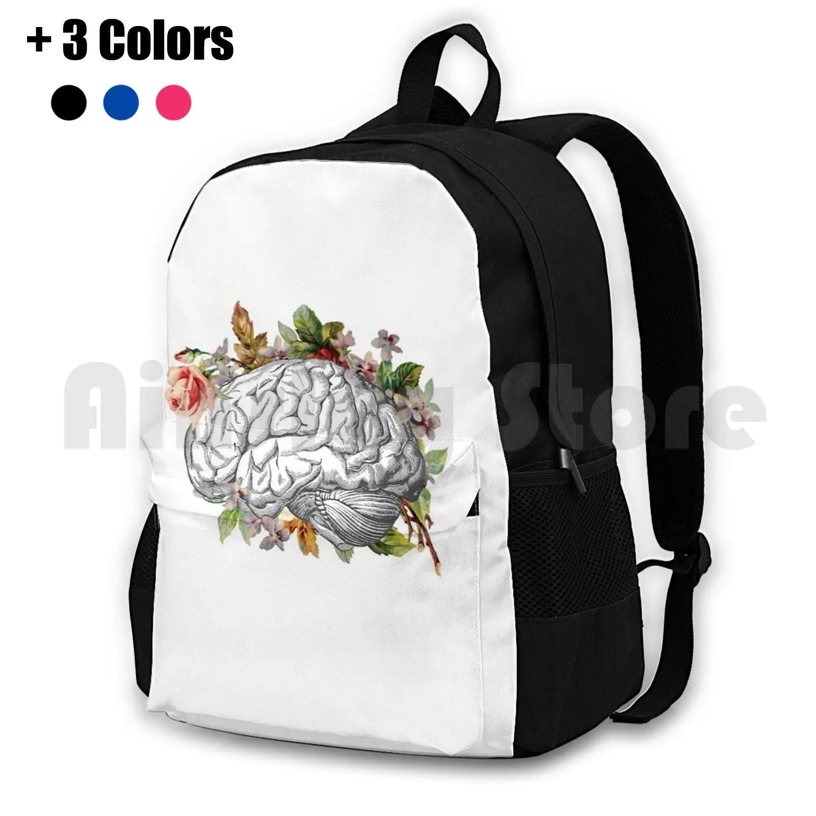 Brain With Flowers Outdoor Hiking Backpack Waterproof Camping Travel