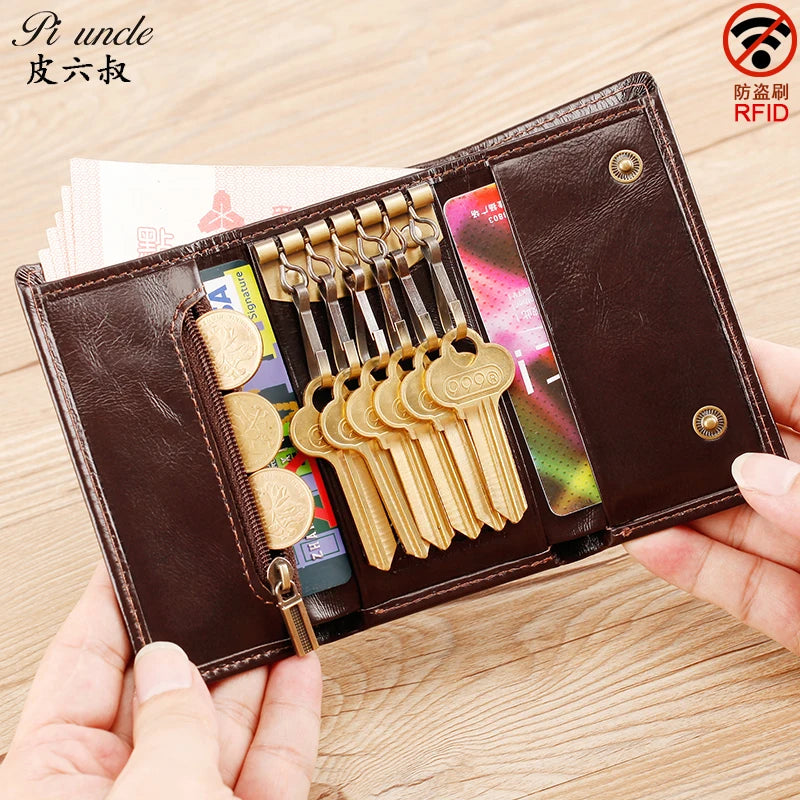 Leather Key Case Men Car Key Holder Zipper Housekeeper Keys Wallet