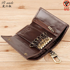 Leather Key Case Men Car Key Holder Zipper Housekeeper Keys Wallet