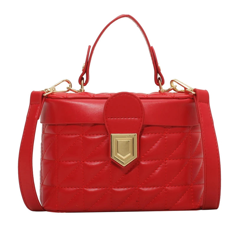 Quilted Box Handbag Vintage Clutch Purse High Leather Top Handle
