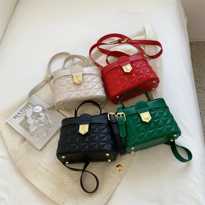 Quilted Box Handbag Vintage Clutch Purse High Leather Top Handle