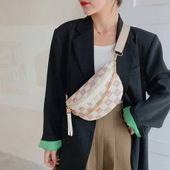 Chain Women's Fanny Pack Grid Leather Waist Bag Shoulder Crossbody Chest Bags