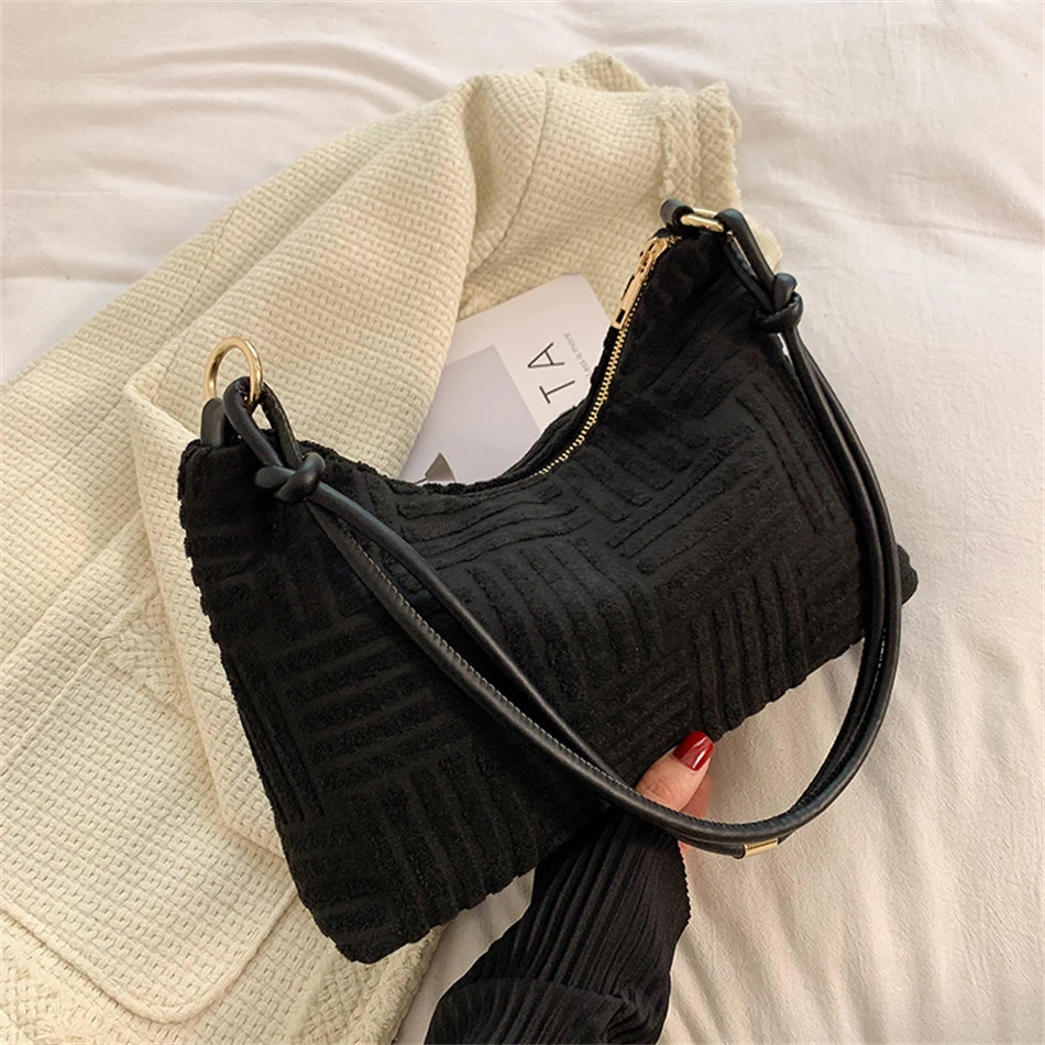 Crescent Shoulder Bag Top Cotton Fabric Purses Handbags Striped Tote