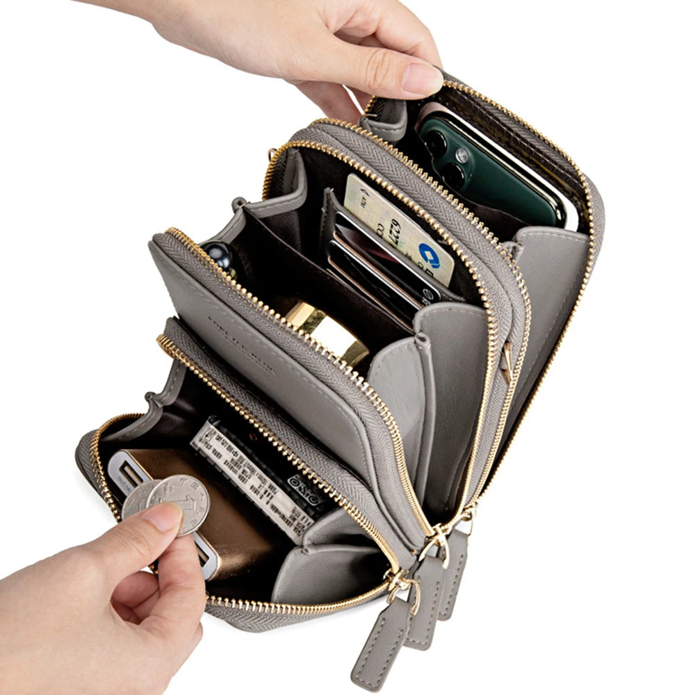 Mini Leather Crossbody Cellphone Wallet for Women