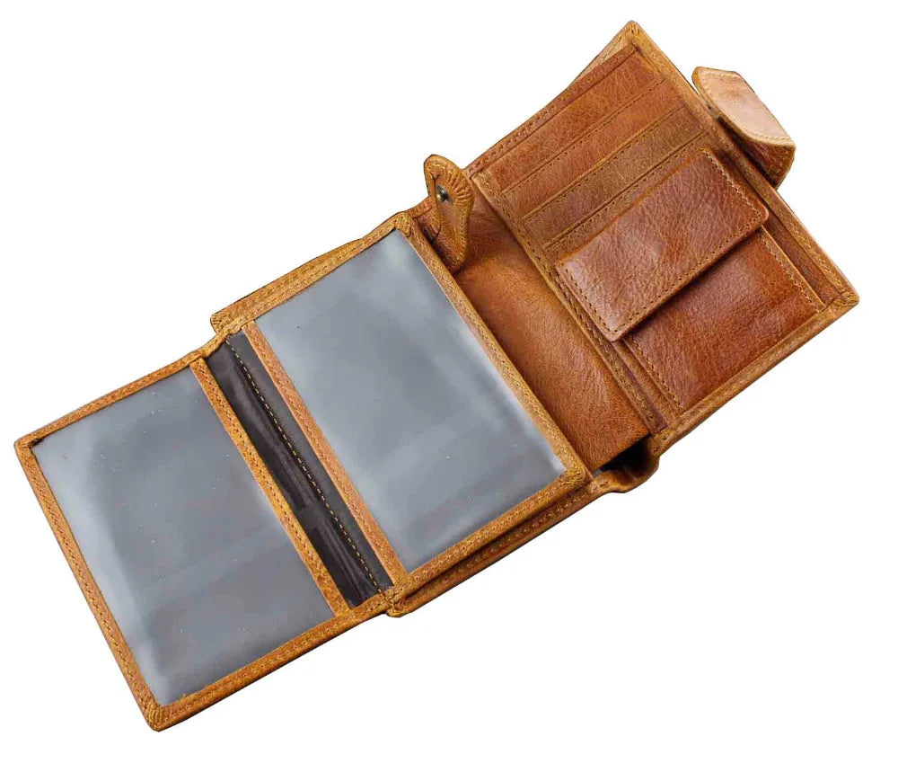 Genuine Leather Hasp Wallet Men Brown