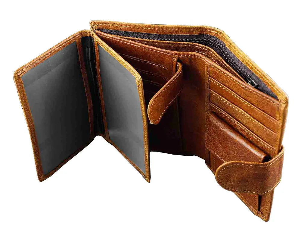 Genuine Leather Hasp Wallet Men Brown