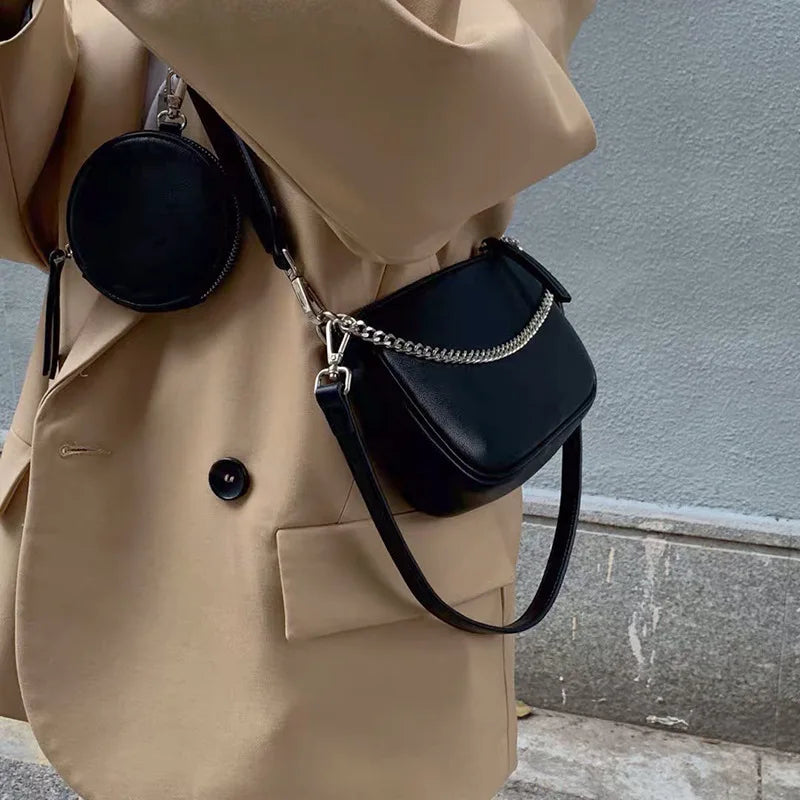 PU Leather Crossbody Hobo Bags For Women Solid Shoulder Handbag Chain Cross Body