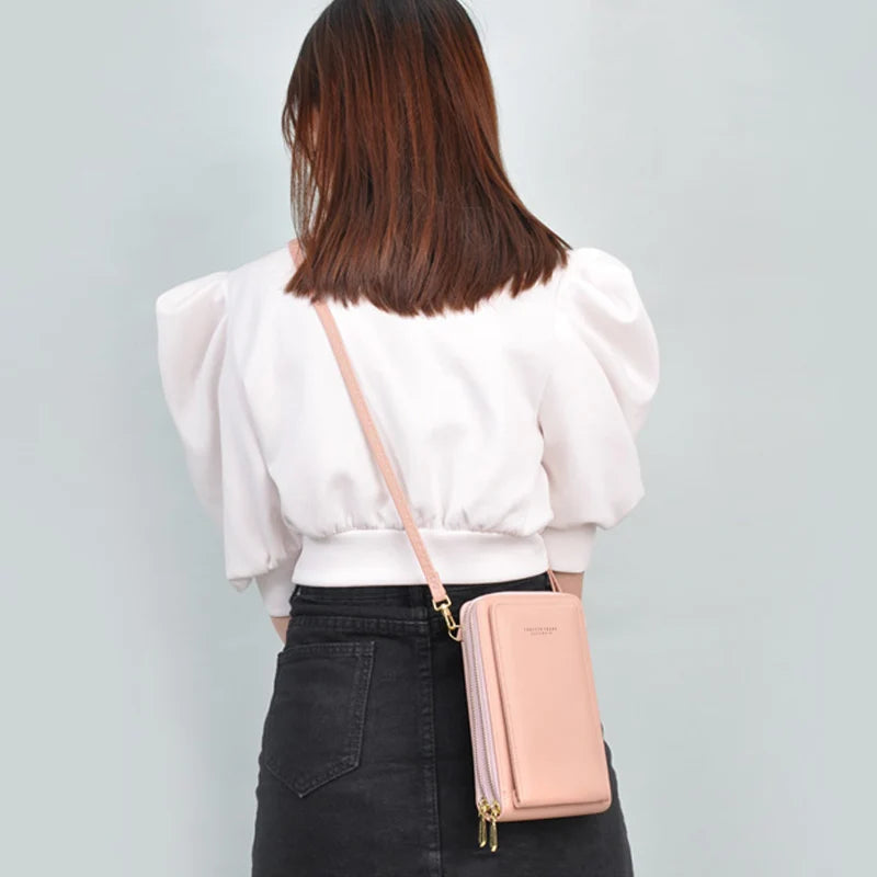 Small Shoulder Bag Touch Screen Phone Pocket Cellphone Wallet Women Mini PU Leat