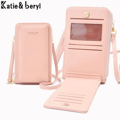 Small Shoulder Bag Touch Screen Phone Pocket Cellphone Wallet Women Mini PU Leat