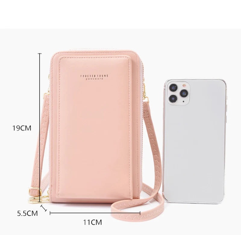 Small Shoulder Bag Touch Screen Phone Pocket Cellphone Wallet Women Mini PU Leat