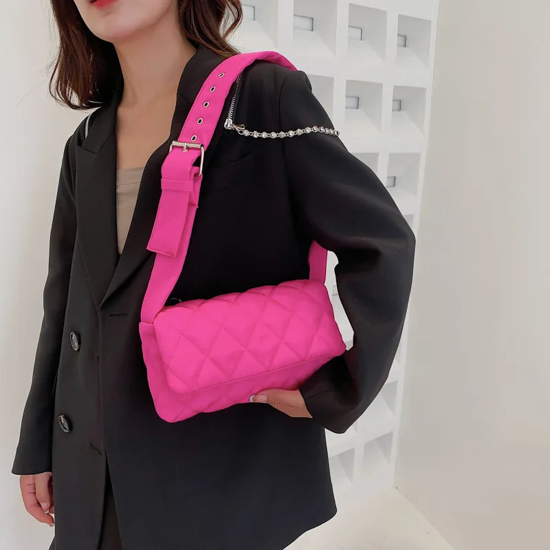 Women's Quilted Shoulder Crossbody Bag Nylon Summer Handbag